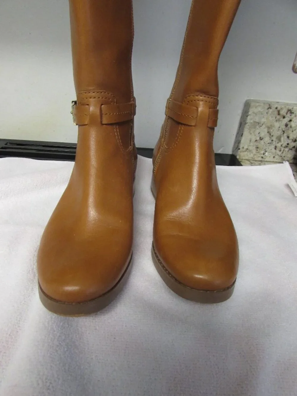 Michael Kors Hamilton Boots Tall Tan Brown Leather Logo Knee Zip 5.5 M